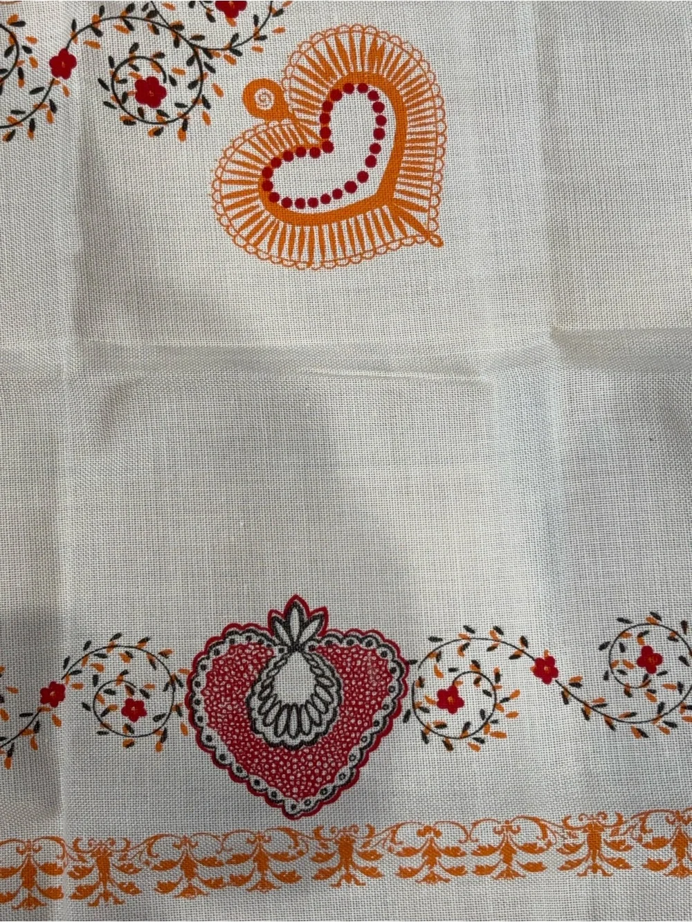 Vintage Rooster Print Kitchen table cloth in Red, Orange, Yellow, Black 56x56